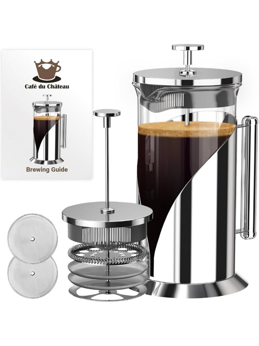 34 oz French Press Coffee Maker - Glass & Stainless Steel, Perfect for Brewing